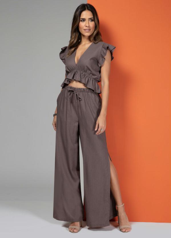 Quintess - Blusa Marrom com Manguinhas de Babados 3