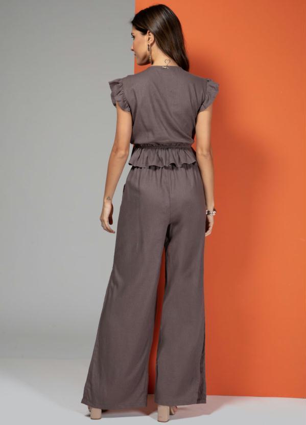 Quintess - Blusa Marrom com Manguinhas de Babados 4