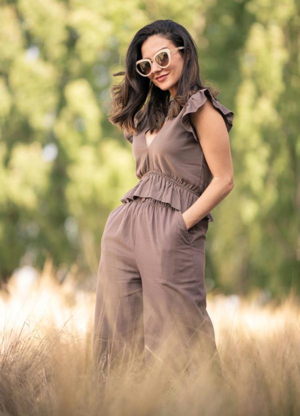 Quintess - Blusa Marrom com Manguinhas de Babados 9