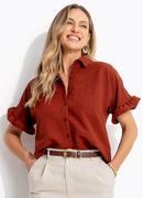 Blusa Marrom em Crepe Plano Anarruga