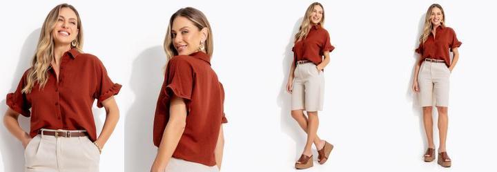 Blusa Marrom em Crepe Plano Anarruga