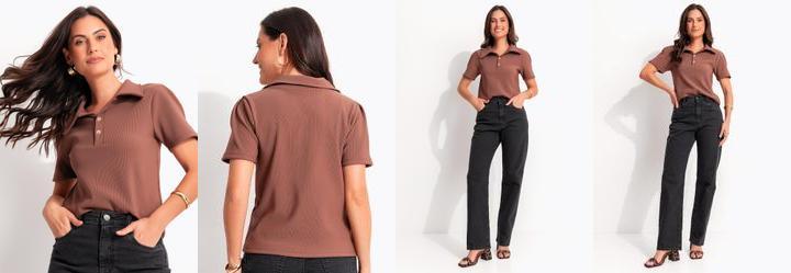 Blusa Marrom em Malha Canelada