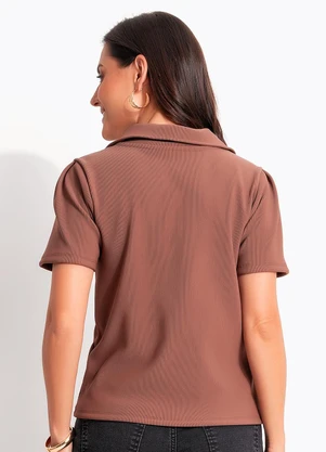 Quintess - Blusa Marrom em Malha Canelada - QUINTESS