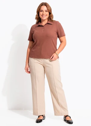 Quintess - Blusa Marrom em Malha Canelada - QUINTESS