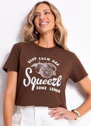 Blusa Marrom em Malha de Algodo Penteado