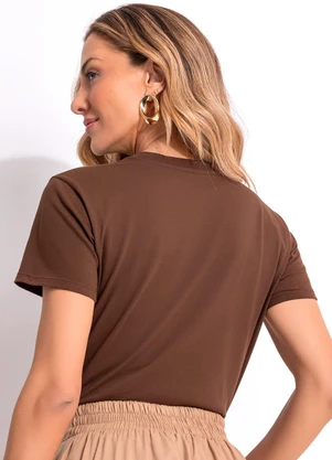 Quintess - Blusa Marrom em Malha de Algodão Penteado - QUINTESS