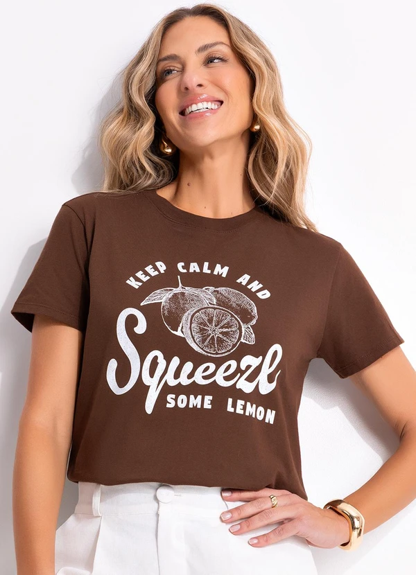 Quintess - Blusa Marrom em Malha de Algodão Penteado