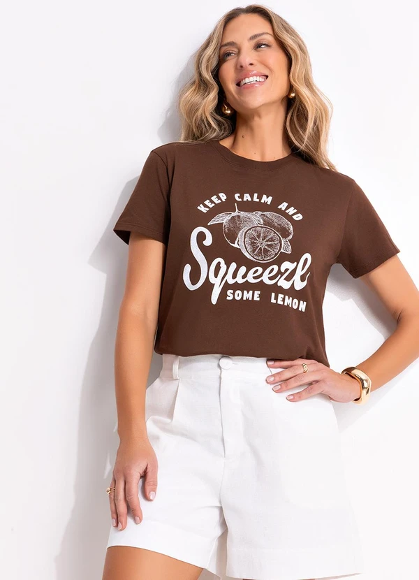 Quintess - Blusa Marrom em Malha de Algodão Penteado 6