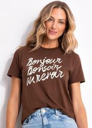 Blusa Marrom em Malha de Algodo Penteado