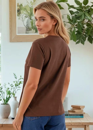 Quintess - Blusa Marrom em Malha de Algodão Penteado - QUINTESS