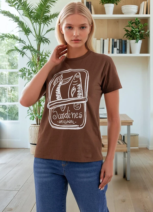 Quintess - Blusa Marrom em Malha de Algodão Penteado 3