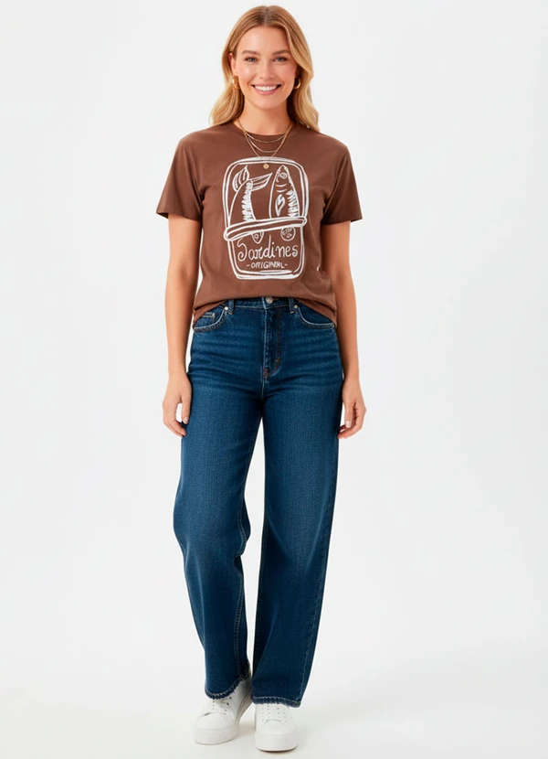 Quintess - Blusa Marrom em Malha de Algodão Penteado