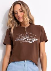 Blusa Marrom em Malha de Algodo Penteado