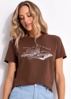 Quintess - Blusa Marrom em Malha de Algodão Penteado - QUINTESS