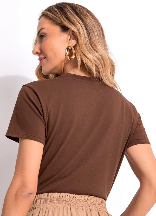 Quintess - Blusa Marrom em Malha de Algodão Penteado 2