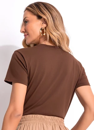 Quintess - Blusa Marrom em Malha de Algodão Penteado - QUINTESS