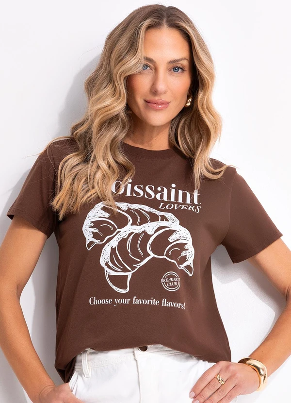 Quintess - Blusa Marrom em Malha de Algodão Penteado