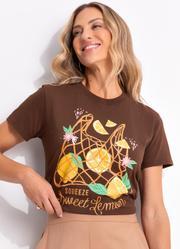 Blusa Marrom em Malha de Algodo Penteado