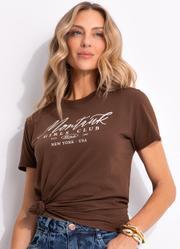 Blusa Marrom em Malha de Algodo Penteado