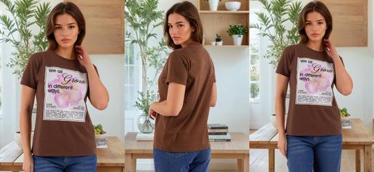 Blusa Marrom em Malha de Algodo Penteado