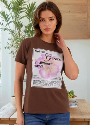 Quintess - Blusa Marrom em Malha de Algodão Penteado - QUINTESS