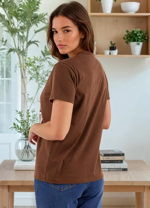 Quintess - Blusa Marrom em Malha de Algodão Penteado - QUINTESS