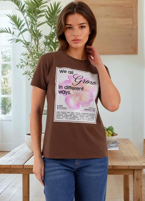 Quintess - Blusa Marrom em Malha de Algodão Penteado 3