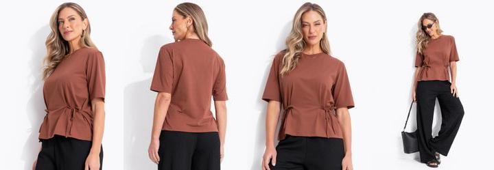 Blusa Marrom em Malha de Algod�o