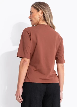 Quintess - Blusa Marrom em Malha de Algodão - QUINTESS