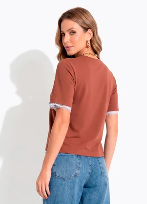 Quintess - Blusa Marrom em Malha de Algodão - QUINTESS