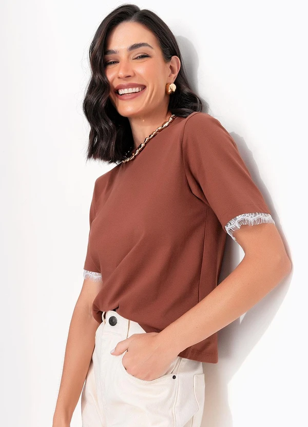 Quintess - Blusa Marrom em Malha de Algodão 2