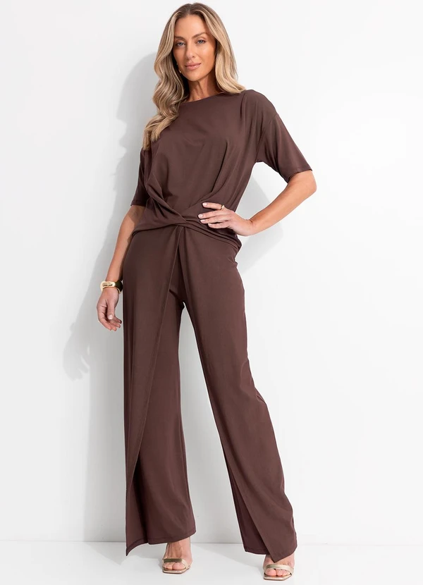 Quintess - Blusa Marrom em Malha de Viscose com Detalhe de Nó Frontal 3