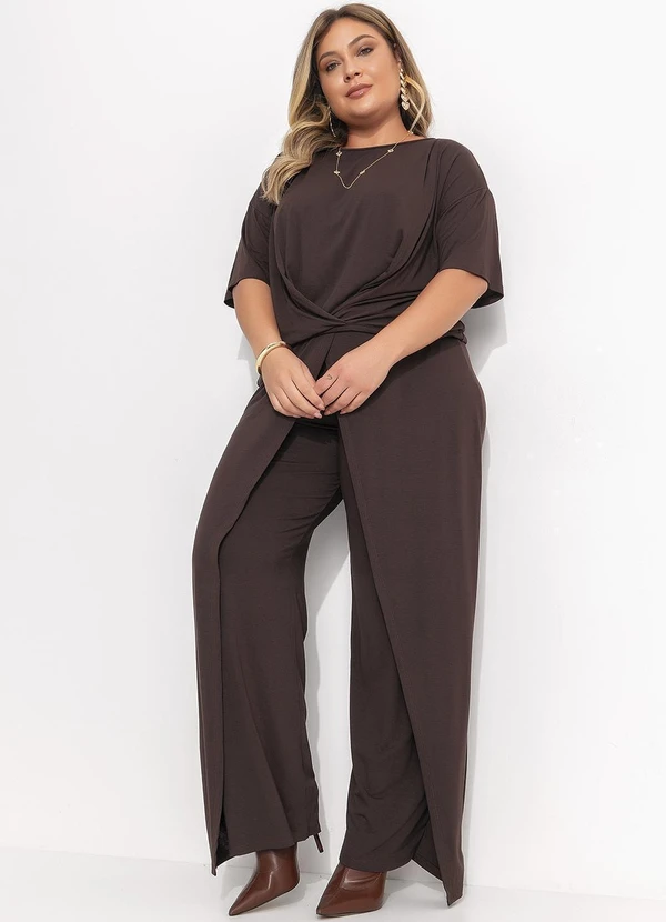 Quintess - Blusa Marrom em Malha de Viscose com Detalhe de Nó Frontal 8