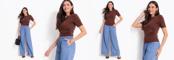 Blusa Marrom em Malha Interlock
