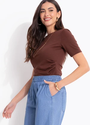 Quintess - Blusa Marrom em Malha Interlock - QUINTESS