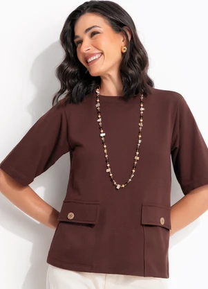Quintess - Blusa Marrom em Moletinho - QUINTESS