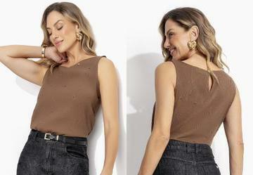Blusa Marrom em Tecido Laise