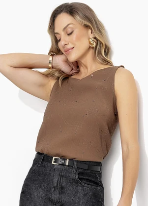 Quintess - Blusa Marrom em Tecido Laise - QUINTESS