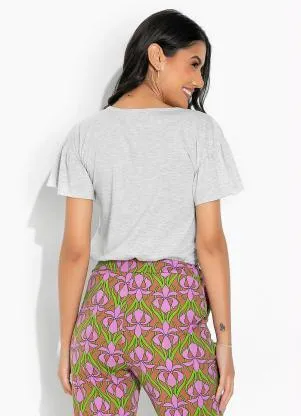 Moda Pop - Blusa Mescla BananaCom Decote V e Babado na Cava - MODA POP