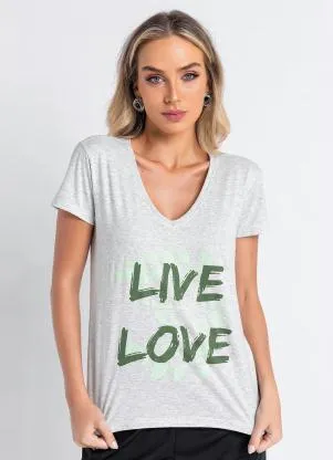 Queima Estoque - Blusa Mescla Bege com Estampa Frontal - QUEIMA ESTOQUE