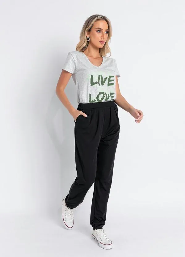 Queima Estoque - Blusa Mescla Bege com Estampa Frontal 3