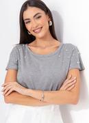 Blusa (mescla cinza) em malha de viscose com p�rolas aplicadas