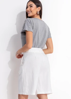 Quintess - Blusa Mescla Cinza em Malha de Viscose com Pérolas Aplicadas - QUINTESS
