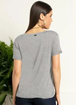 Quintess - Blusa Mescla com Decote V e Bolso Frontal - QUINTESS