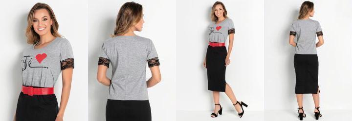 Blusa Mescla com Renda Moda Evang�lica