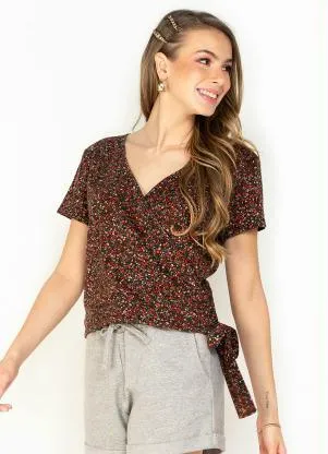 Moda Pop - Blusa Mini Floral  com Decote Transpassado - MODA POP