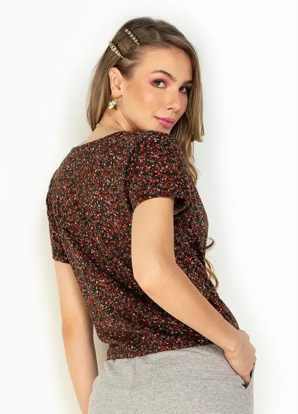 Moda Pop - Blusa Mini Floral  com Decote Transpassado 2