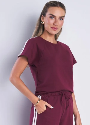 Meu Jeans - Blusa Moletinho Sport com Listras Bordô - MEU JEANS