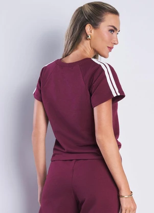 Meu Jeans - Blusa Moletinho Sport com Listras Bordô - MEU JEANS