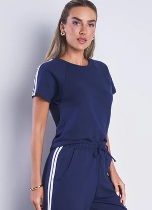 Meu Jeans - Blusa Moletinho Sport com Listras Marinho - MEU JEANS